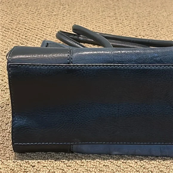 NEW Frye Michelle Work Tote Bag Blue Black Leather - Picture 5 of 16